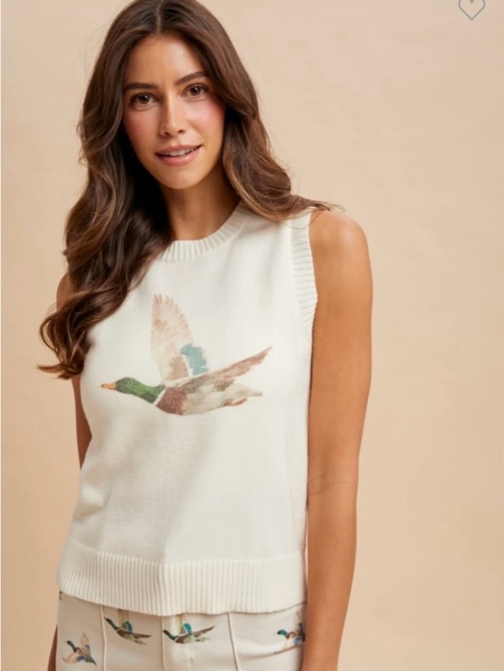 Sleeveless Cream Knit Sweater Vest with Duck Motif Mallard Women’s XL Unlimited